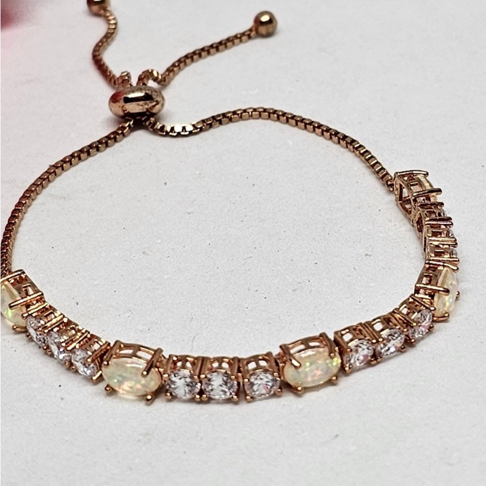 Rose Gold Opal and Rhinestone Bracelet